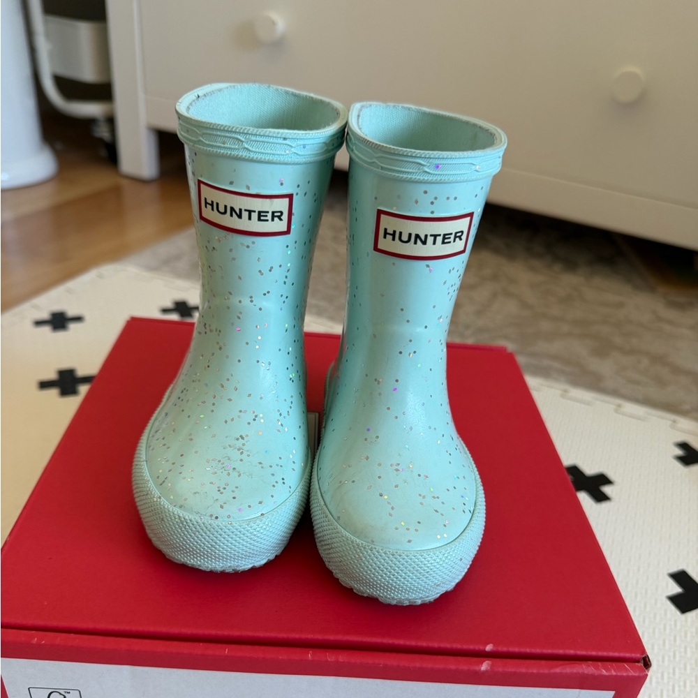 Hunter Mint Glitter Kids Boots